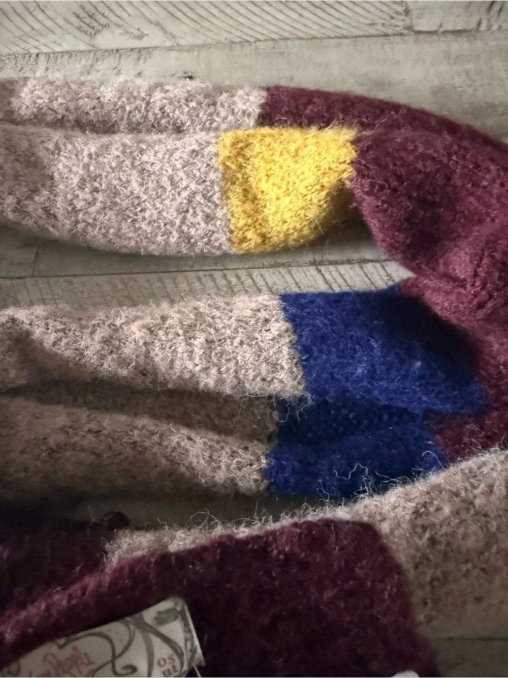 Free People Striped Cozy Knit Scarf in Burgundy, Blue, Yellow, Taupe NWT